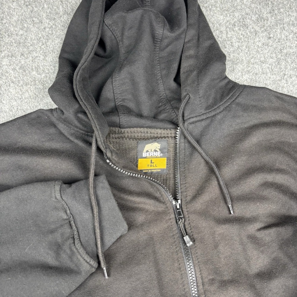 Berne Workwear Jacket Mens Large Tall Black Full Zip Thermal Lined Hoodie EUC